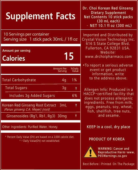 Dr. Choi Korean Red Ginseng - 10 Stick Packs