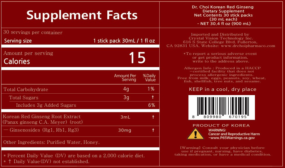 Dr. Choi Korean Red Ginseng 30 Stick Packs